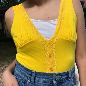 Pecas | Yellow Lace Button Top S